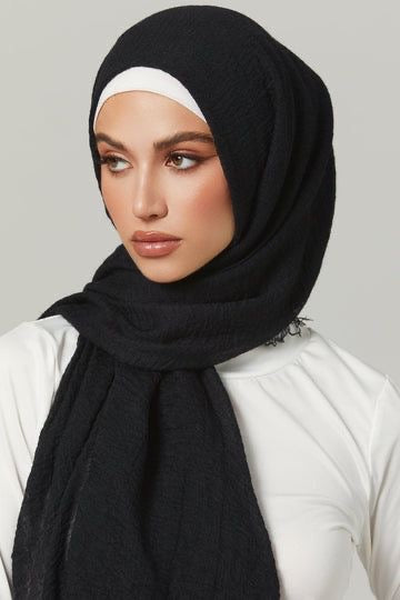Premium Crinkle Cotton Hijab - Black